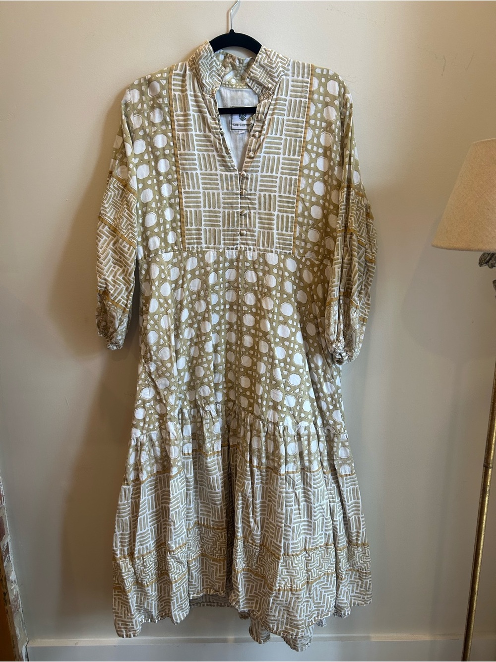 SUE SARTOR Flounce Dress | Khaki Caning - Size L